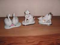 Estatuetas em Porcelana de Gatos e Cisnes