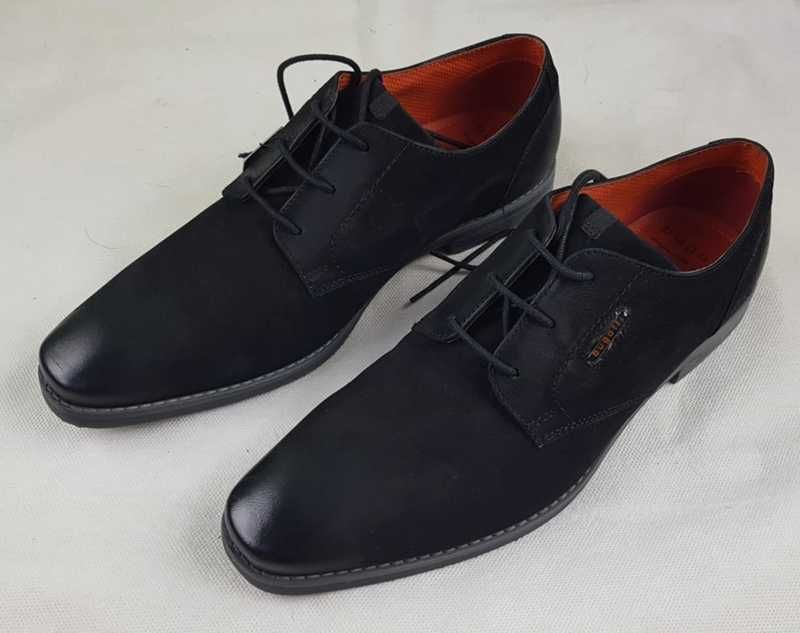 Męskie buty Bugatti skóra prawdziwa czarne matowe oryg. biznes nowe 46