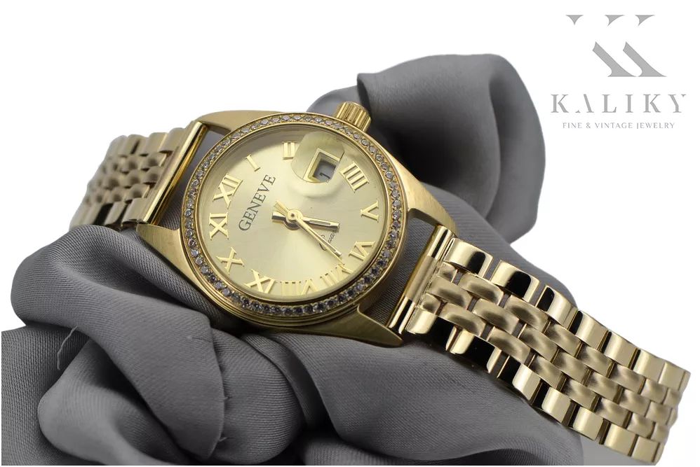 Złoty zegarek z bransoletą damską 14k Geneve lw078ydg&lbw008y