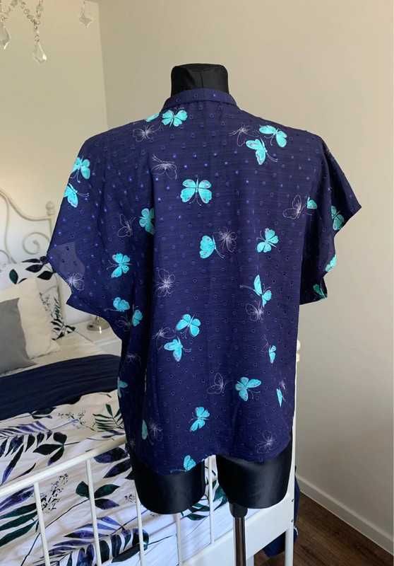 Granatowa koszula w motyle vintage retro oversize XL XXL