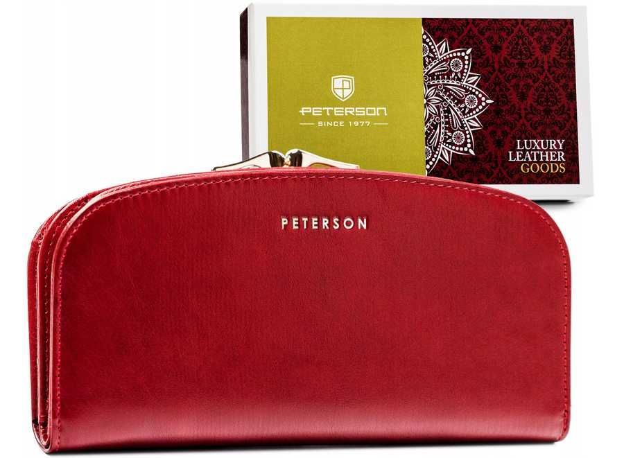 Portfel Damski PETERSON Duży SKÓRZANY Poziomy Elegancki na BIGIEL Red