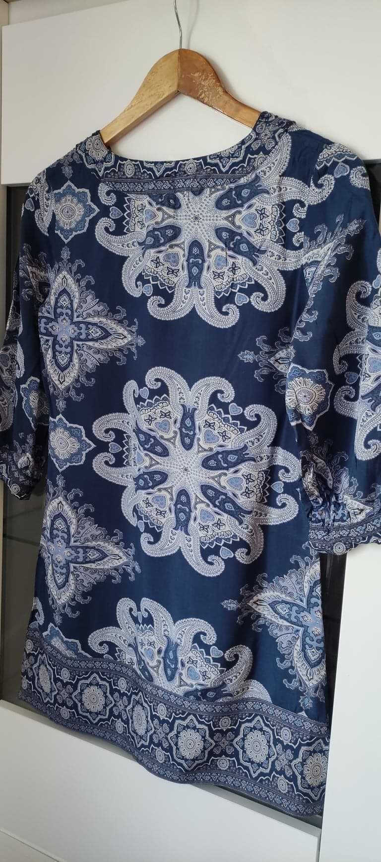 Bluzka tunika wzory niebieska granat błękit
