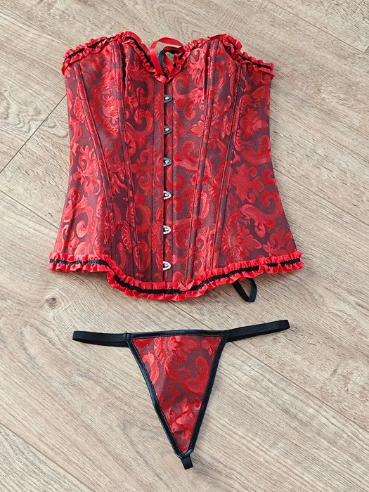 Jovono Damski Gotycki Gorset Ze Stringami Czarno Czerwony Seksowny r.S
