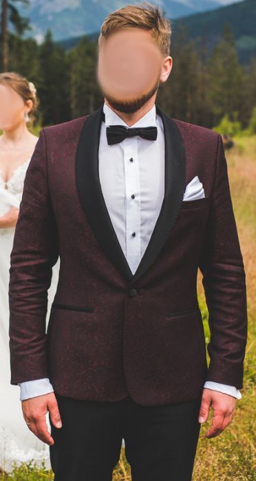 Garnitur smokingowy ślubny, Giacomo Conti Livio 2019, kolor bordowy