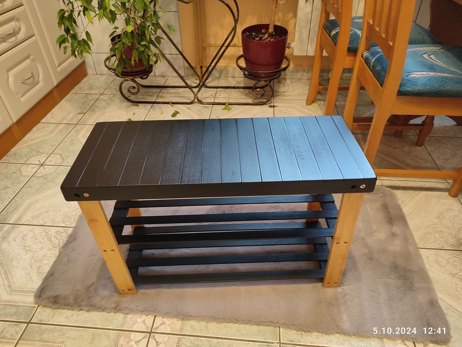 Nowy czarny bambusowy regał półka na buty ławka