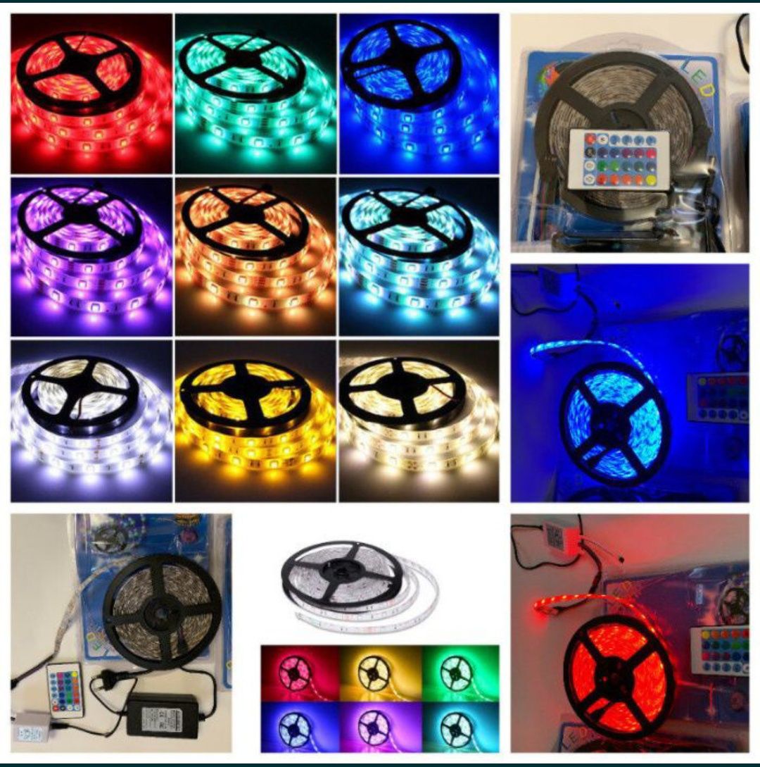 Светодиодная LED лента RGB 5050 16 цветов 5м пульт 12V 220V 300 диодов