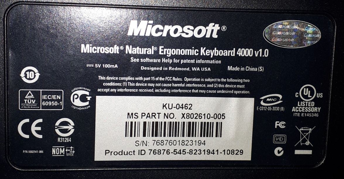 Клавіатура Microsoft natural ergonomic 4000