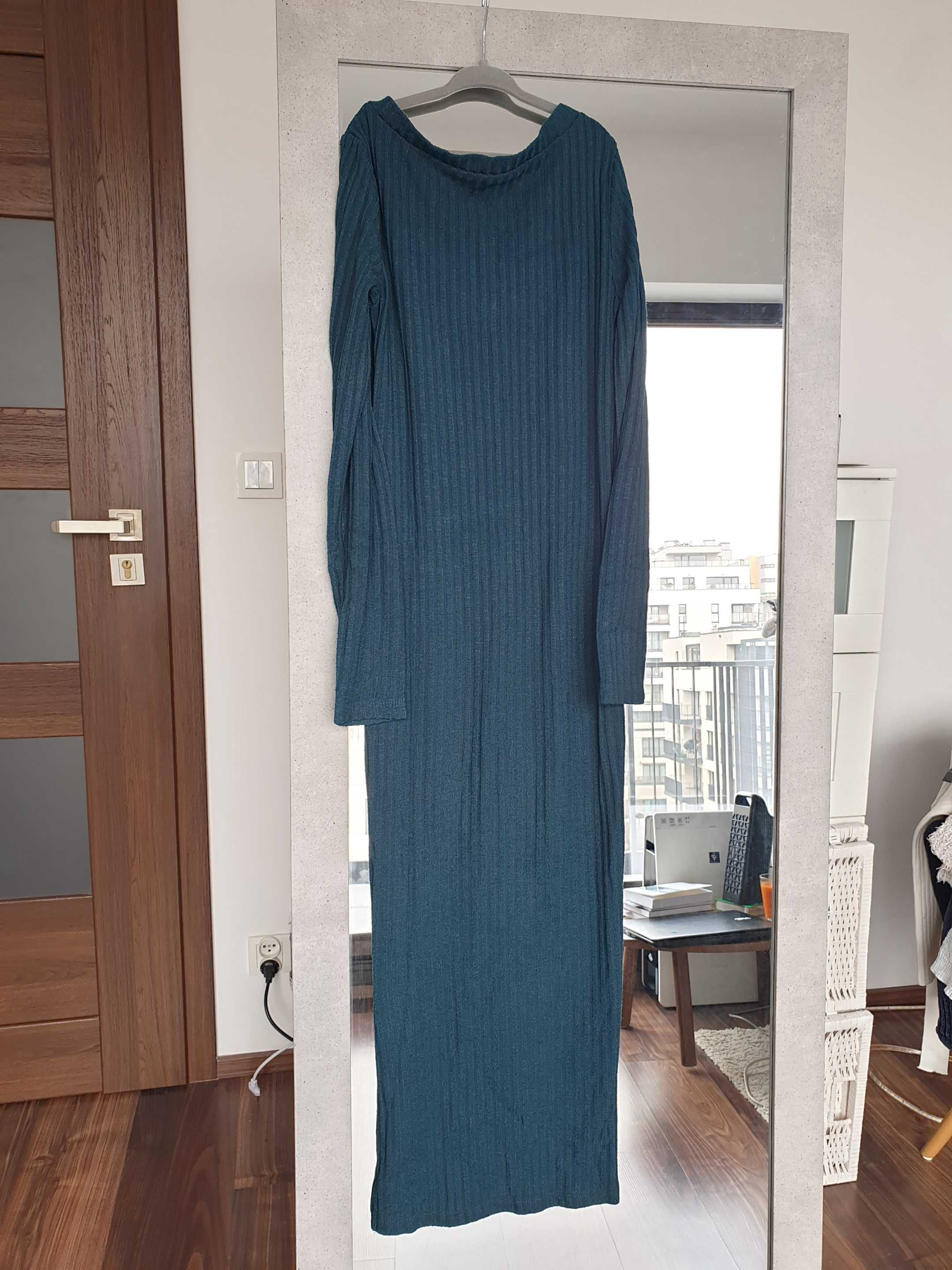 Sukienka maxi sweterkowa butelkowa zieleń dzianina 34 XS New Yorker