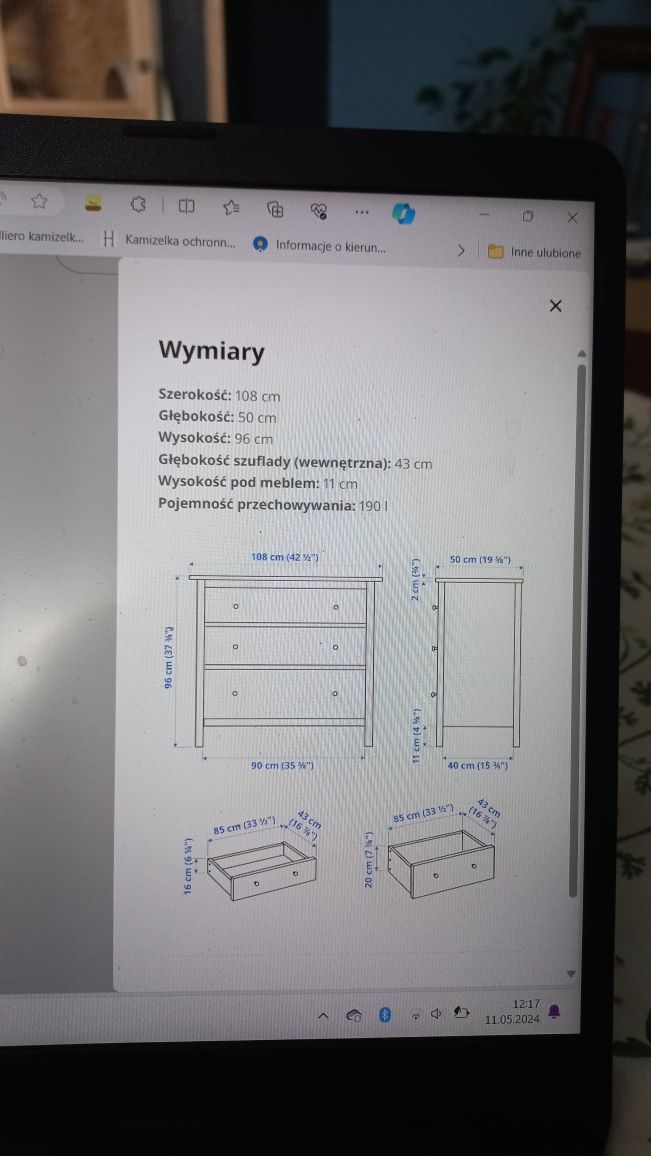 Komoda ikea hemnes, drewniana, biała bejca, 3 szuflady