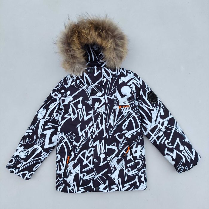 Зимова дитяча куртка для хлопчика 110-134 тепла натуральне хутро фліс