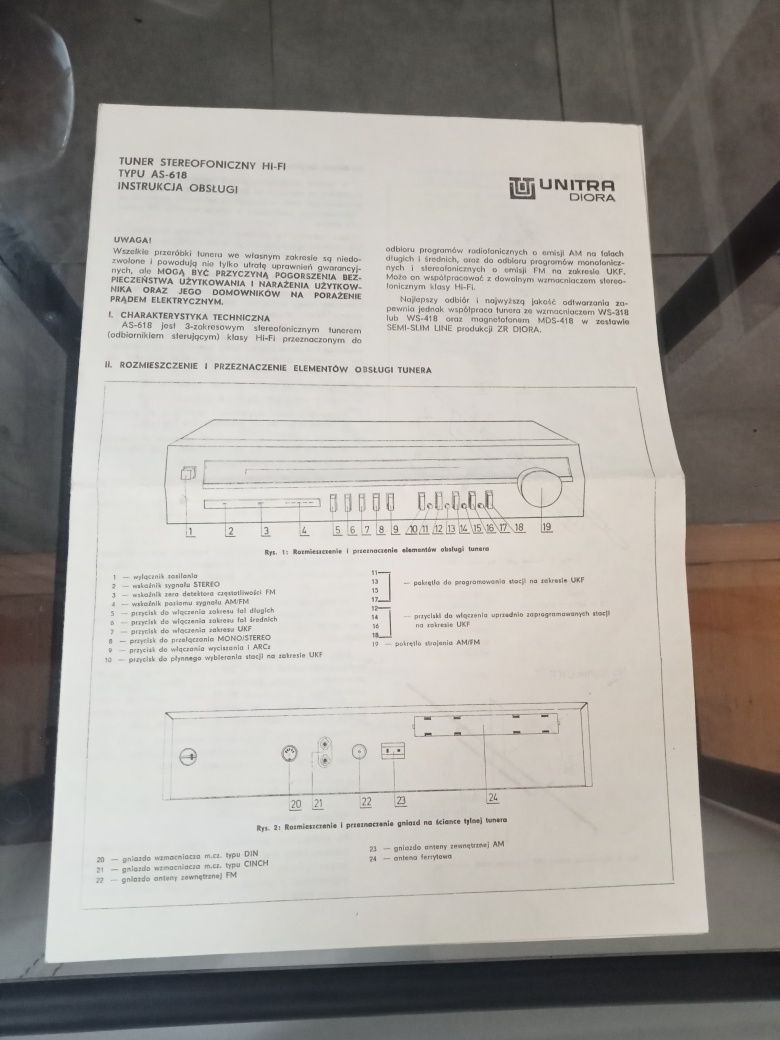 Instrukcja obsługi Tuner UNITRA Diora AS 618