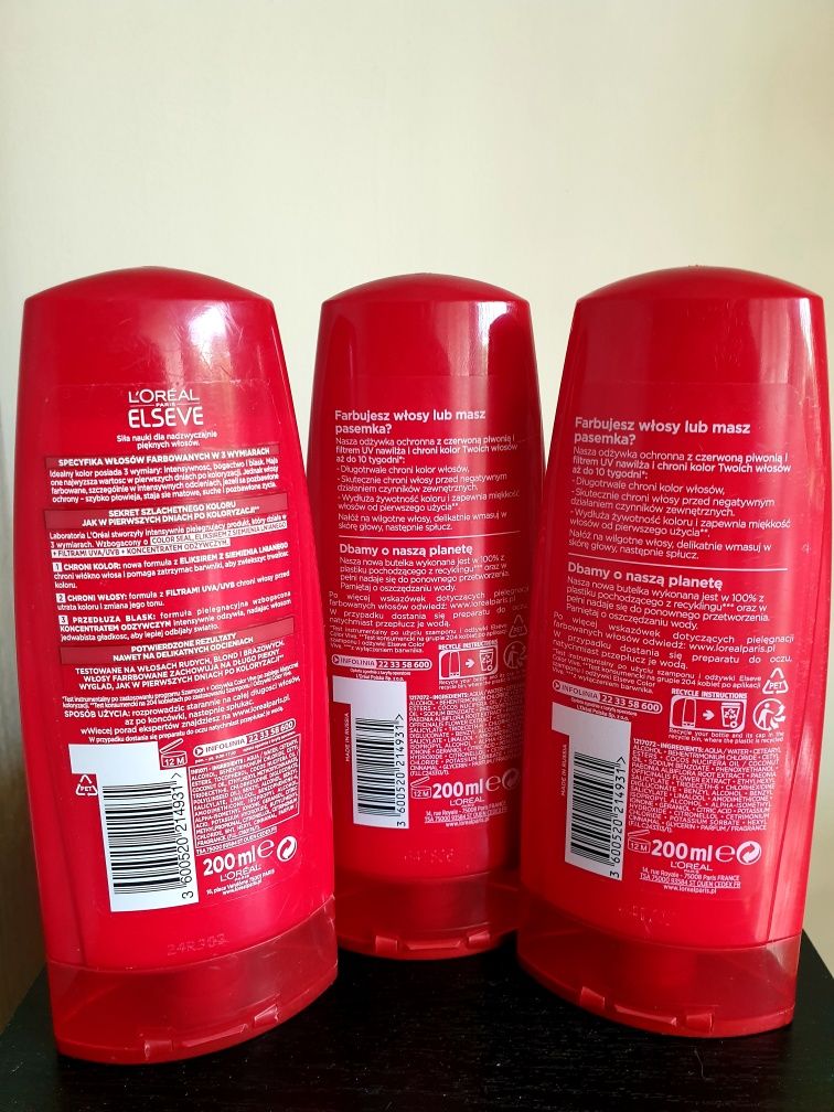 L'oreal Elseve odżywka włosy farbowane, pasemka 200ml. 3 szt.