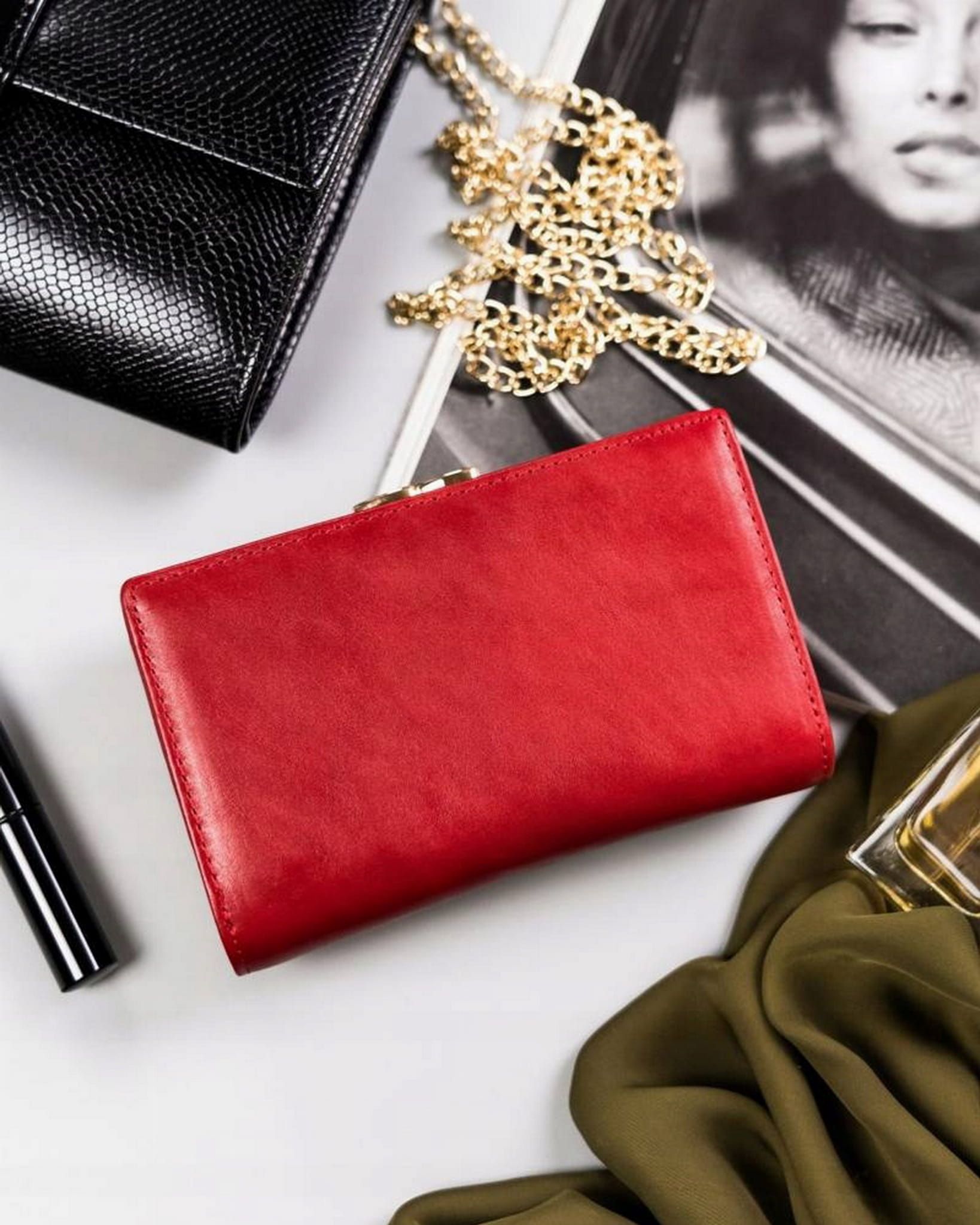 PETERSON portfel damski skórzany elegancki z biglem P176 czerwony