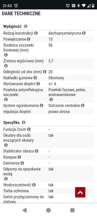 Lornetka Pirshler DD optics 15x 56 Perfekcyjna!