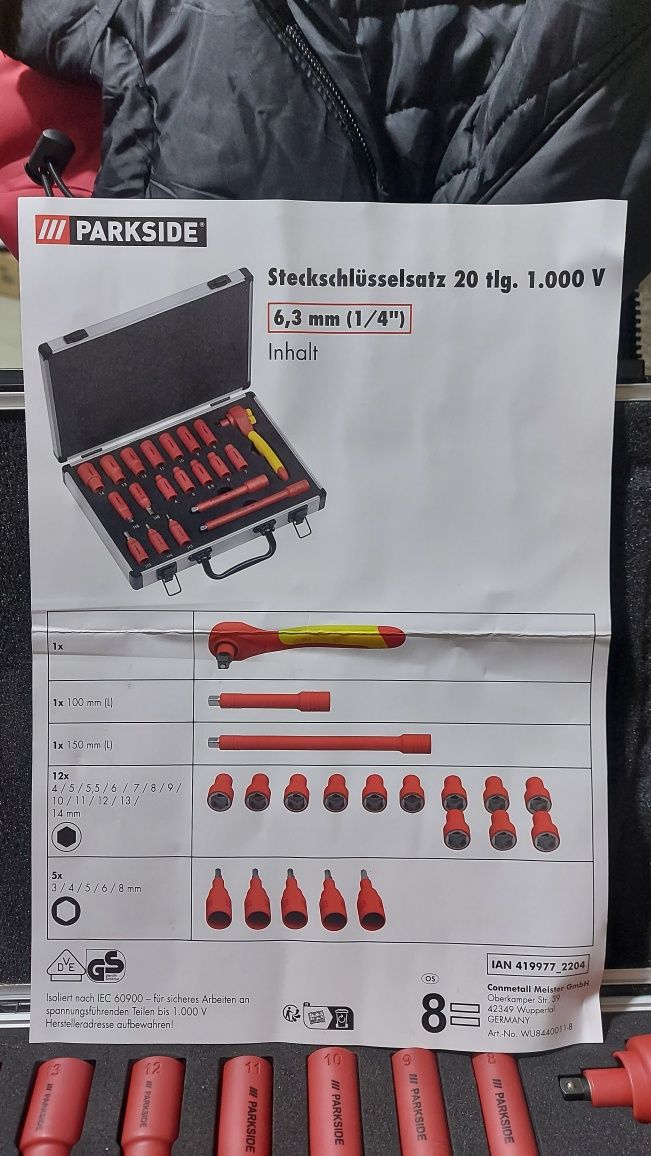 Набір ізольованих торцевих ключів з тріскачкою 1/4" Parkside WU8440011