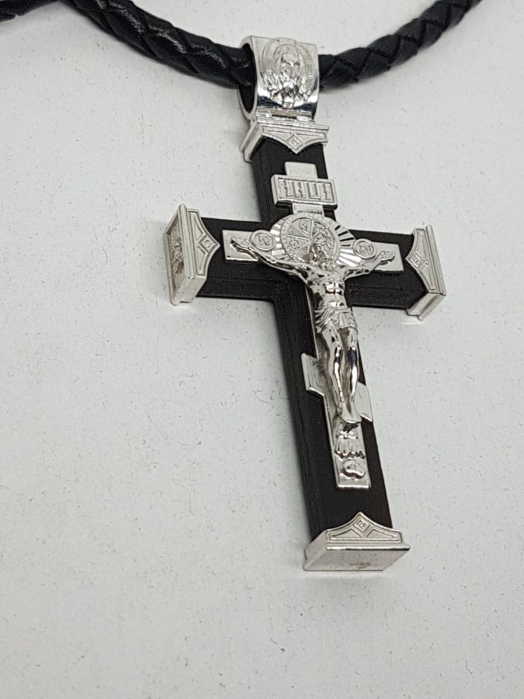 Крест серебро 925* и черное дерево "Эбен цейлонский" + кожаный шнурок