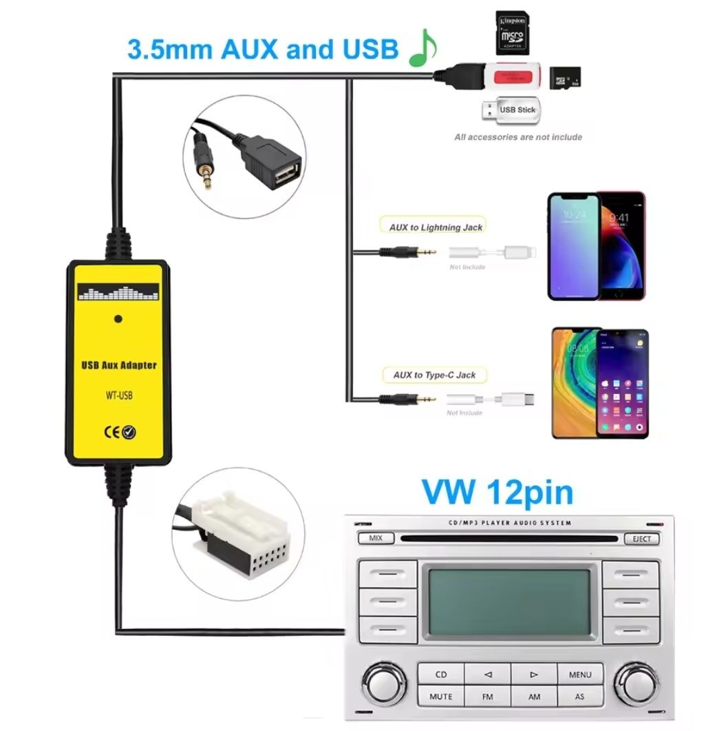 USB AUX Адаптер емулятор CD Skoda Volkswagen Audi Seat 12п