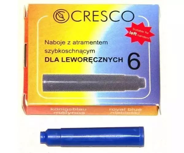 Naboje do piór dla leworęcznych niebieskie, 6 sztuk. Cresco