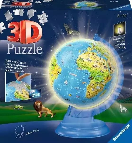 Puzzle 188 elementów 3D Globus podświetlany. Ravensburger