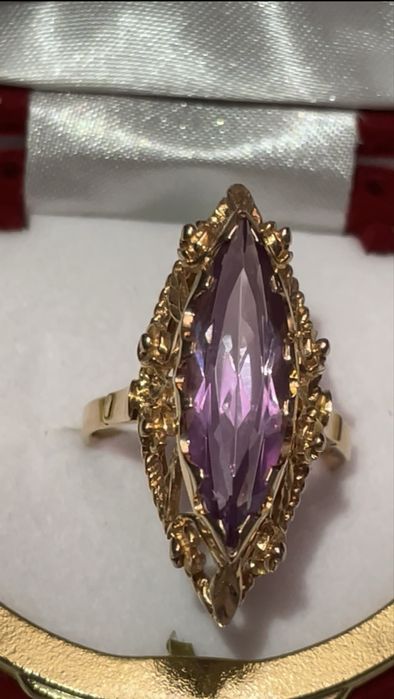 Перстень,кольцо, золото ссср, Маркиз, александрит, 583 пробы