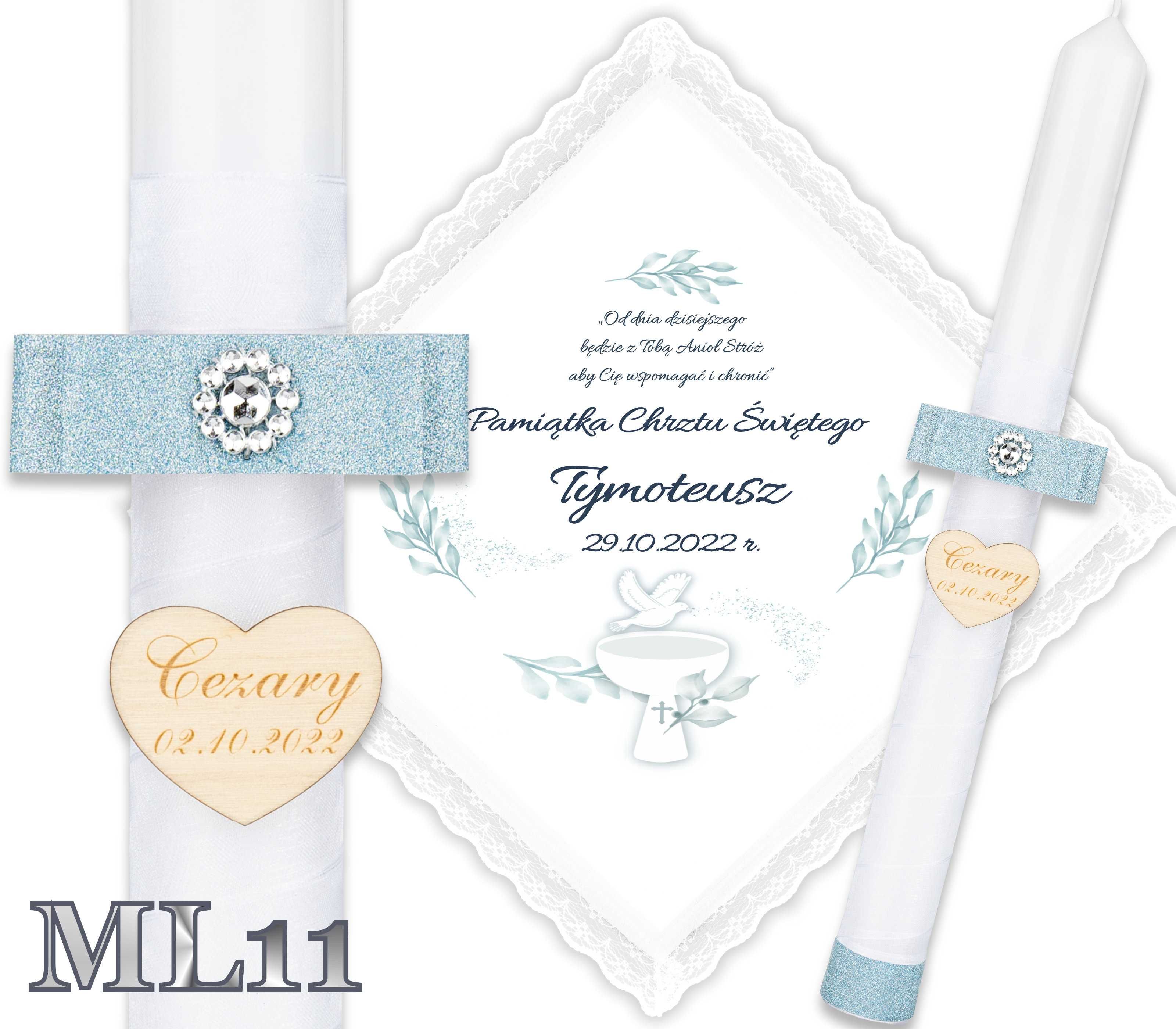 Szatka i Świeca do chrztu gromnica Glamour Chrzest Ametyst ML