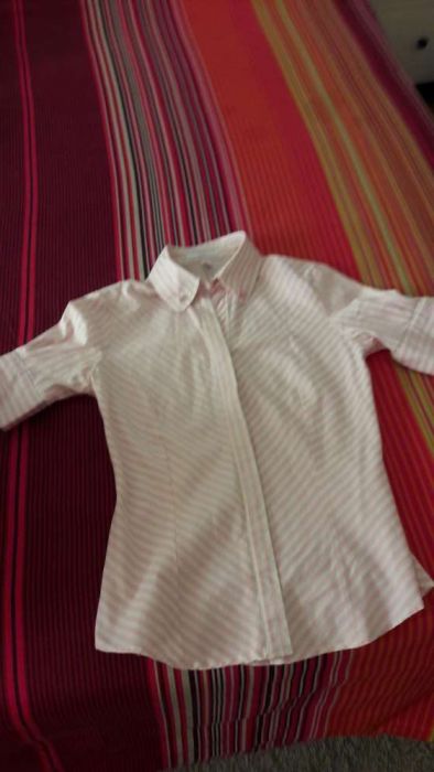 Camisa riscas rosa e brancas