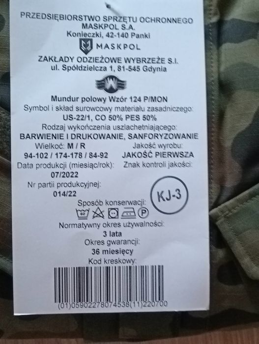 Mundur polowy wzór 124P/MON Rozmiar M/R .