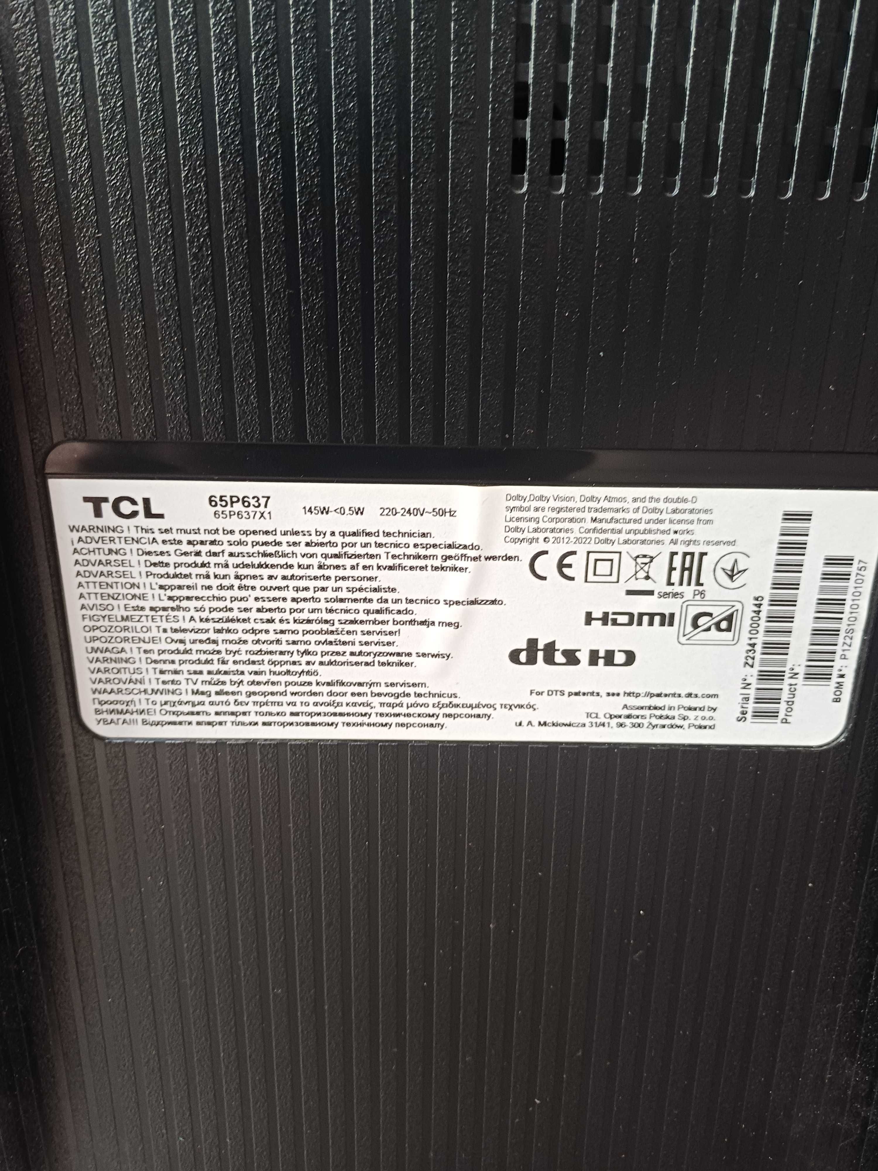 (3232/24)Telewizor TCL 65P637 65" 4K UHD HDR