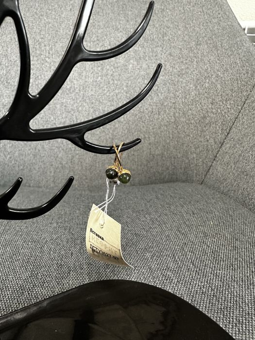 Срібні вінтажні сережки 925 в позолоті нефрит