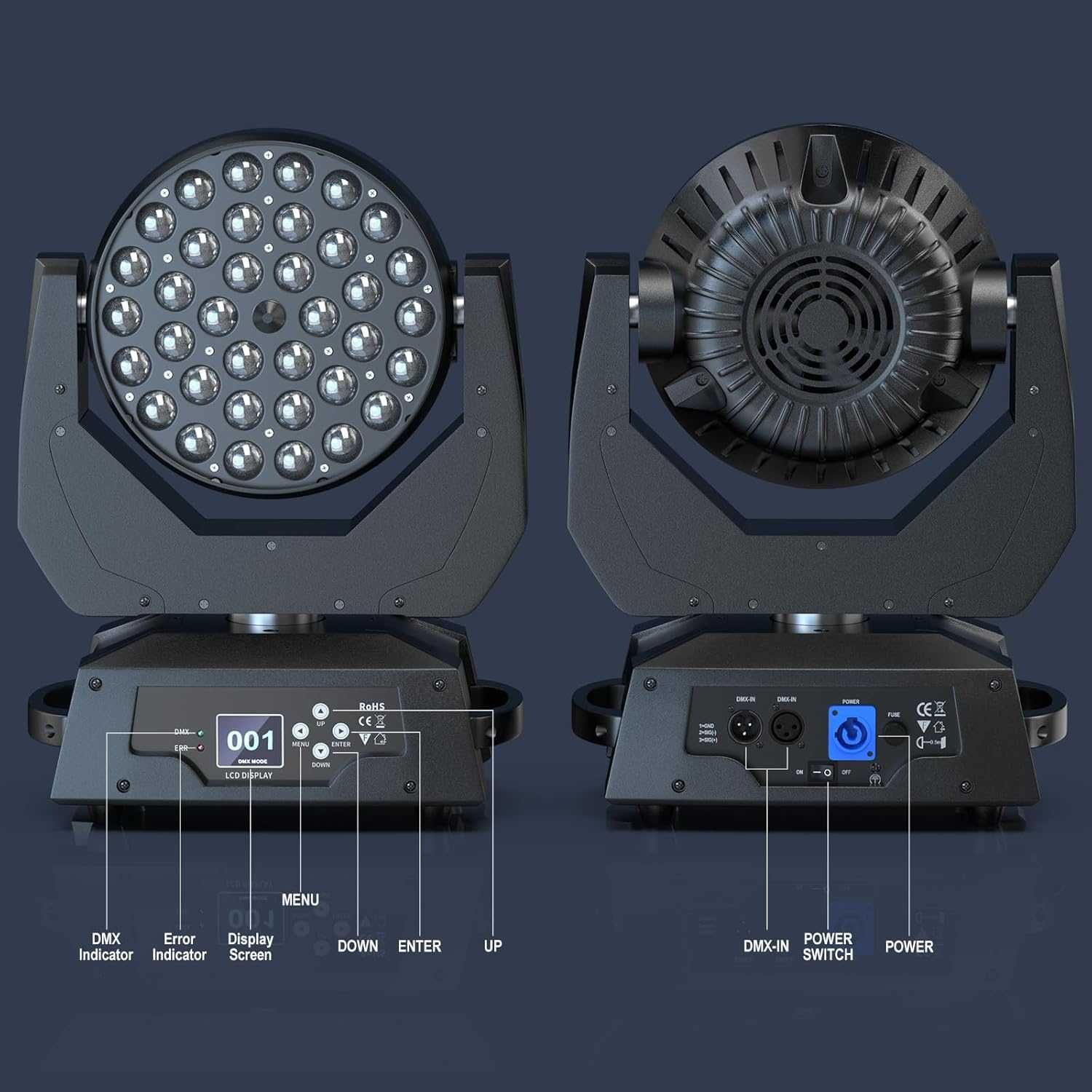 UKING Głowa ruchoma WASH DJ 36x10W RGBW Zoom Beam Wash DMX512 ZQ02253