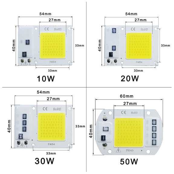 Светодиодная матрица 220v 6000k для прожектора 10w 20w 30w 50w 70w 100