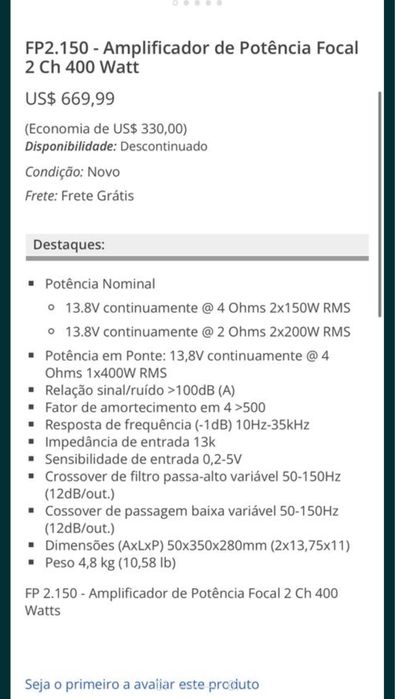 Subwoofer hertz + amplificador focal
