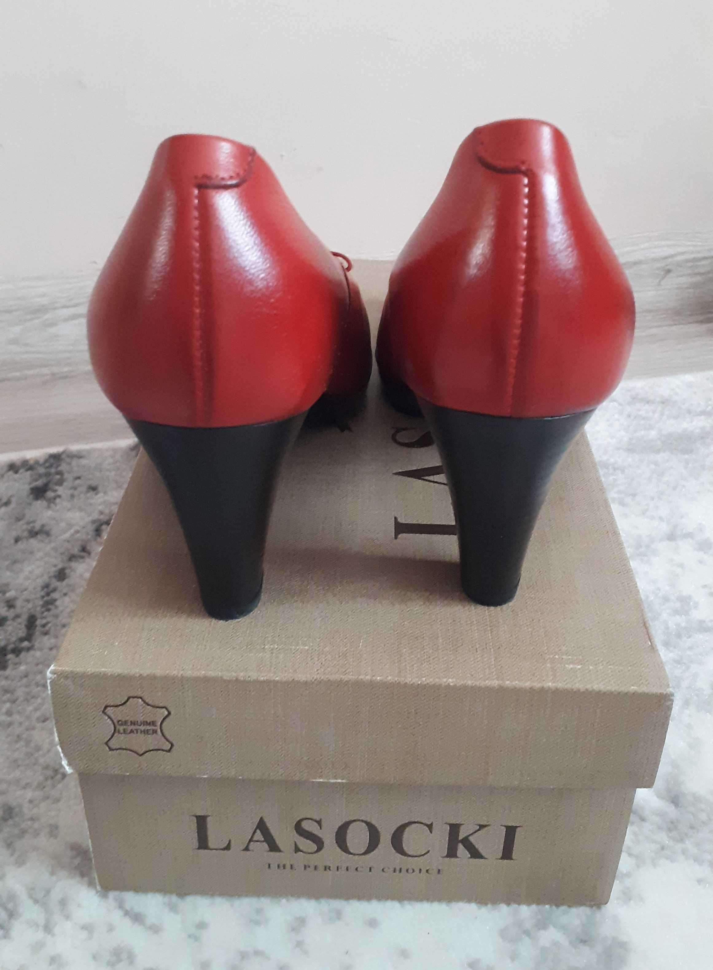 buty czółenka  lasocki czerwone obcas
