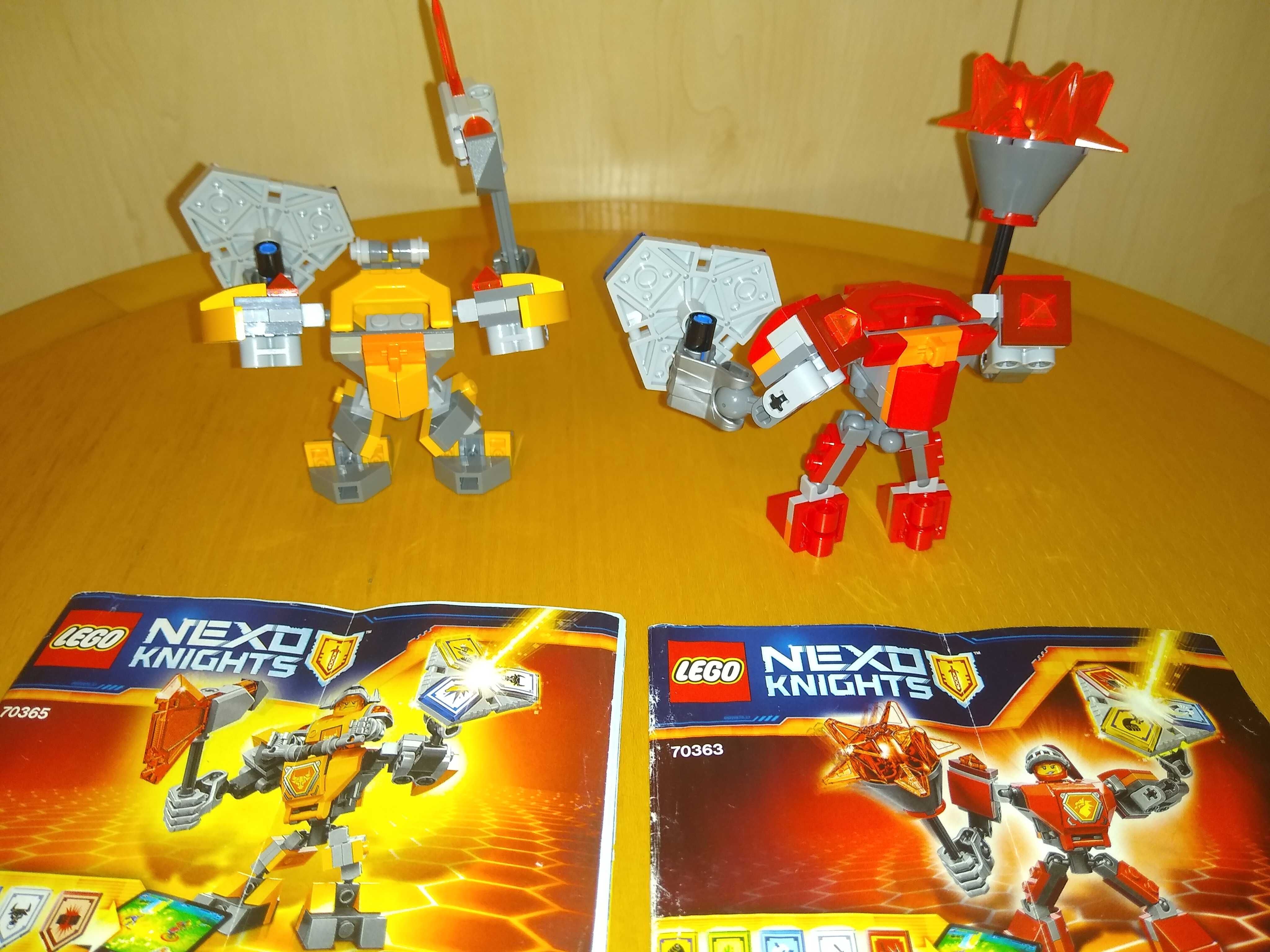 Dwa zestawy LEGO NEXO Knights 70363 i 70365 zbroje Axl 'a i Macy 'ego