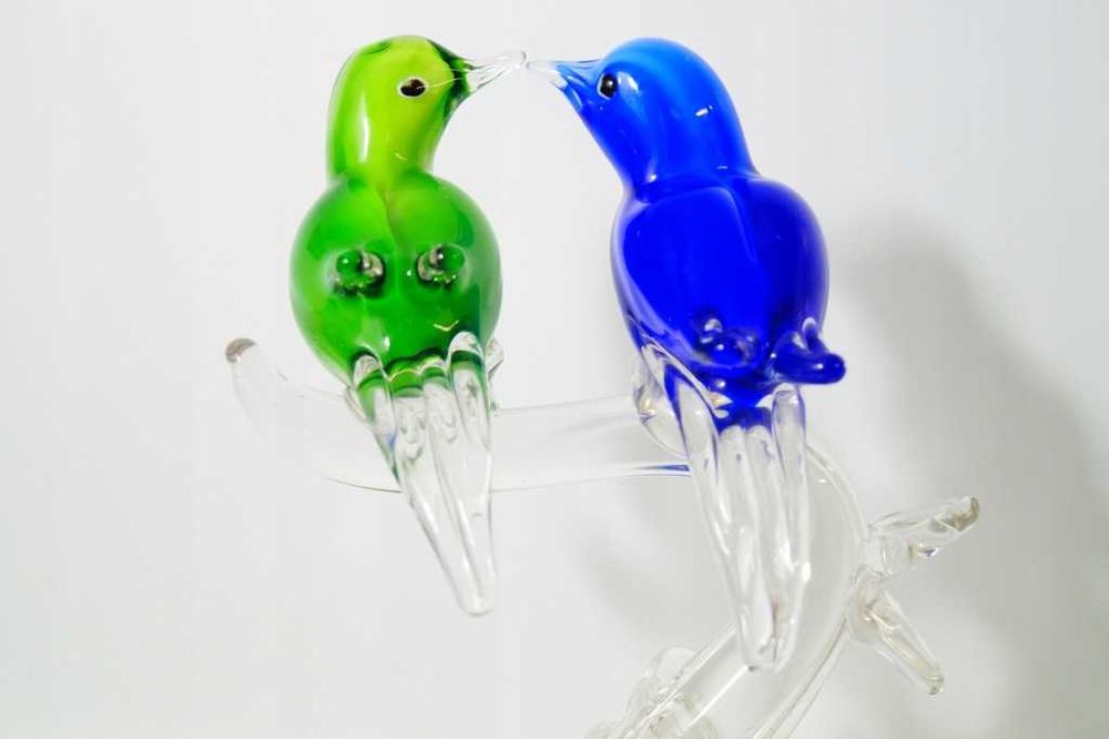 Ptaszki na gałęzi szklana figura murano style