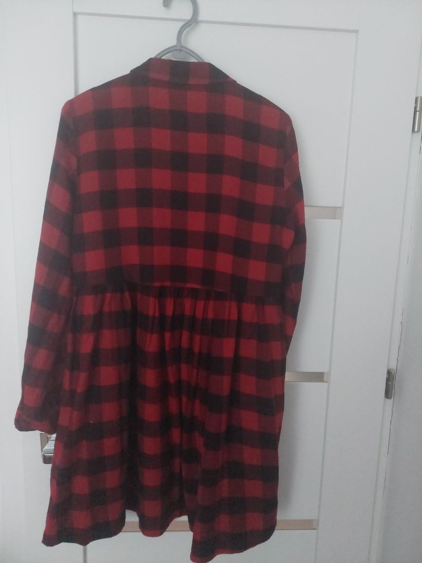 Dluga koszula tunika w czarno czerwona kratę Only a'la flanelowa r.M