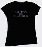 Koszulka bluzka T-shirt czarny Tommy Hilfiger logo cyrkonie