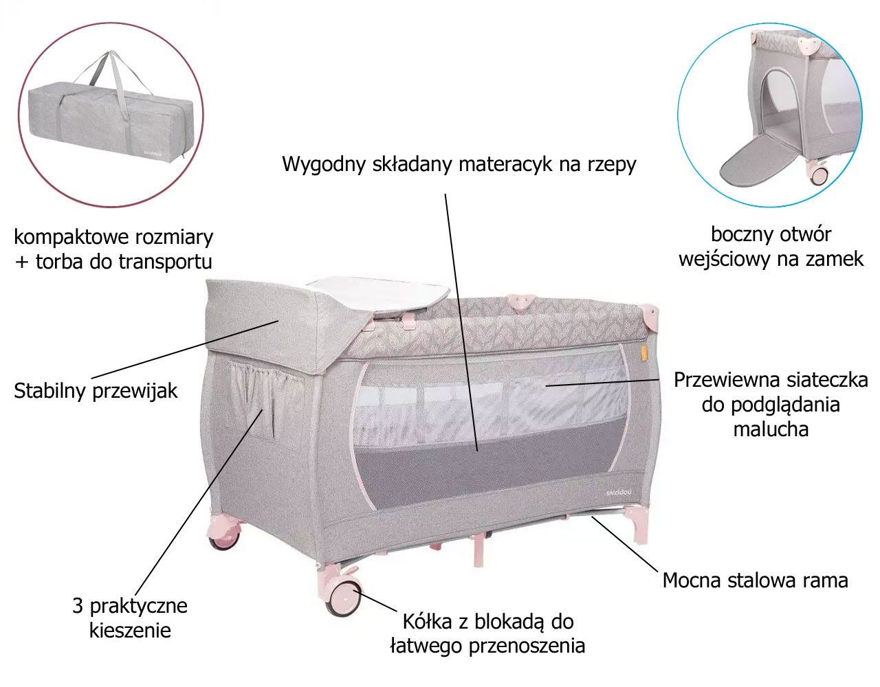 Łóżeczko turystyczne Lunar+ składane SKIDDOU