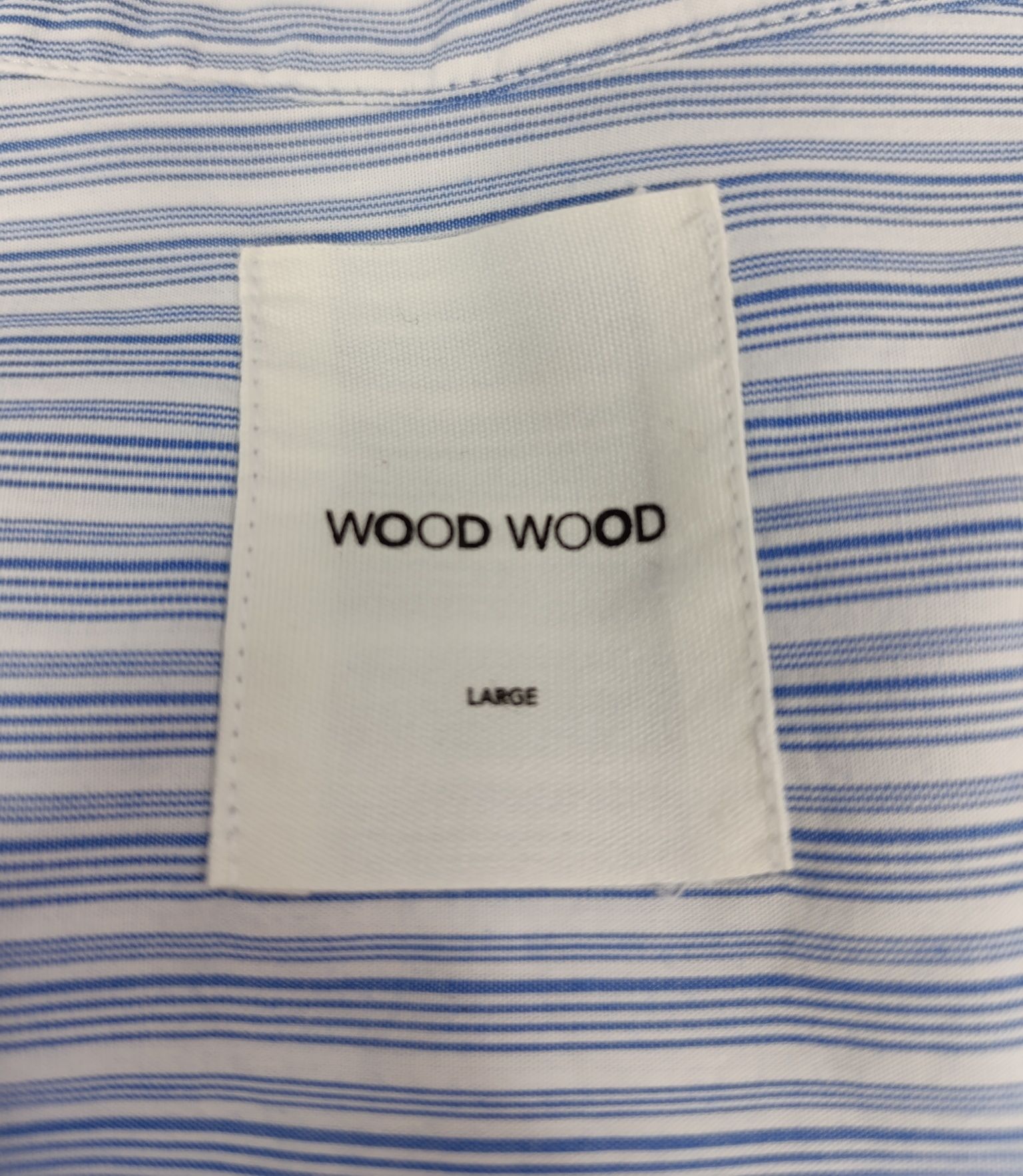 Koszula Wood Wood L Niebiesko Białe Paski ze Stójką