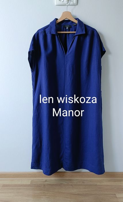 Sukienka damska midi luźna oversize z lnem lniana gładka L XL 44