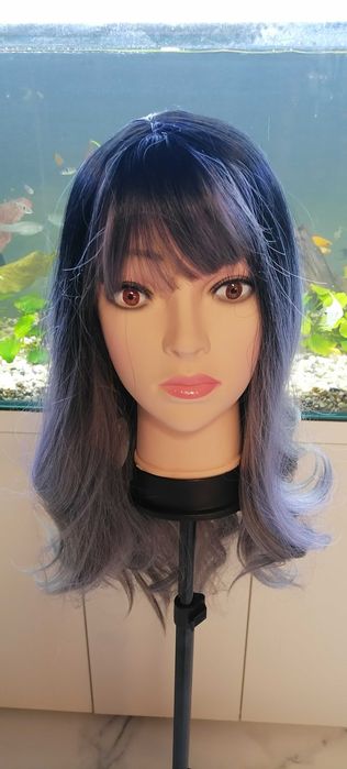 Peruka damska długie ombre czarne popielate włosy