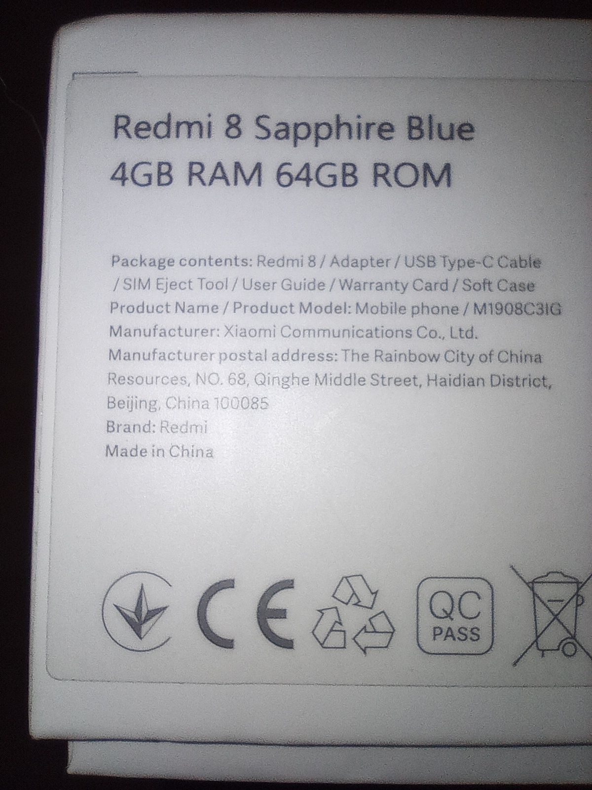 Pudełko od telefonu Redmi 8, jak nowe