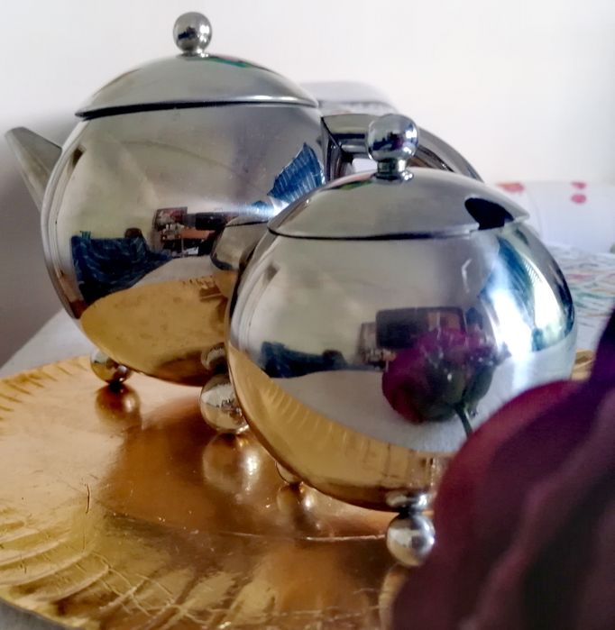 Bule de chá é açucareiro em inox de alta qualidade