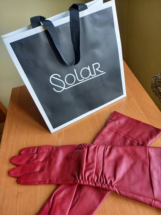 SOLAR - piękne długie rękawiczki - rozmiar M - NATURALNA SKÓRA