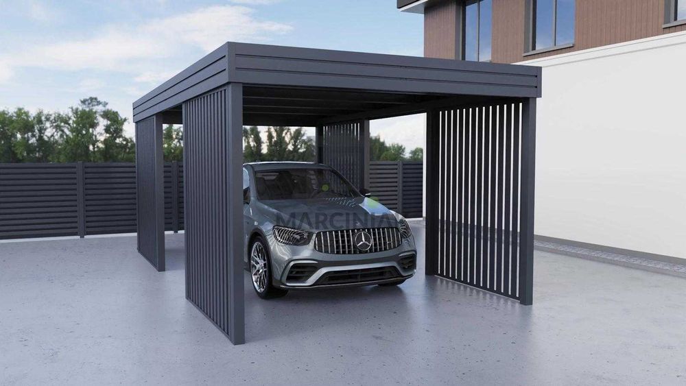 Carport na 1 auto 3x6 RAL 7016 Horyzontal/Pion – zaprojektuj w 3D