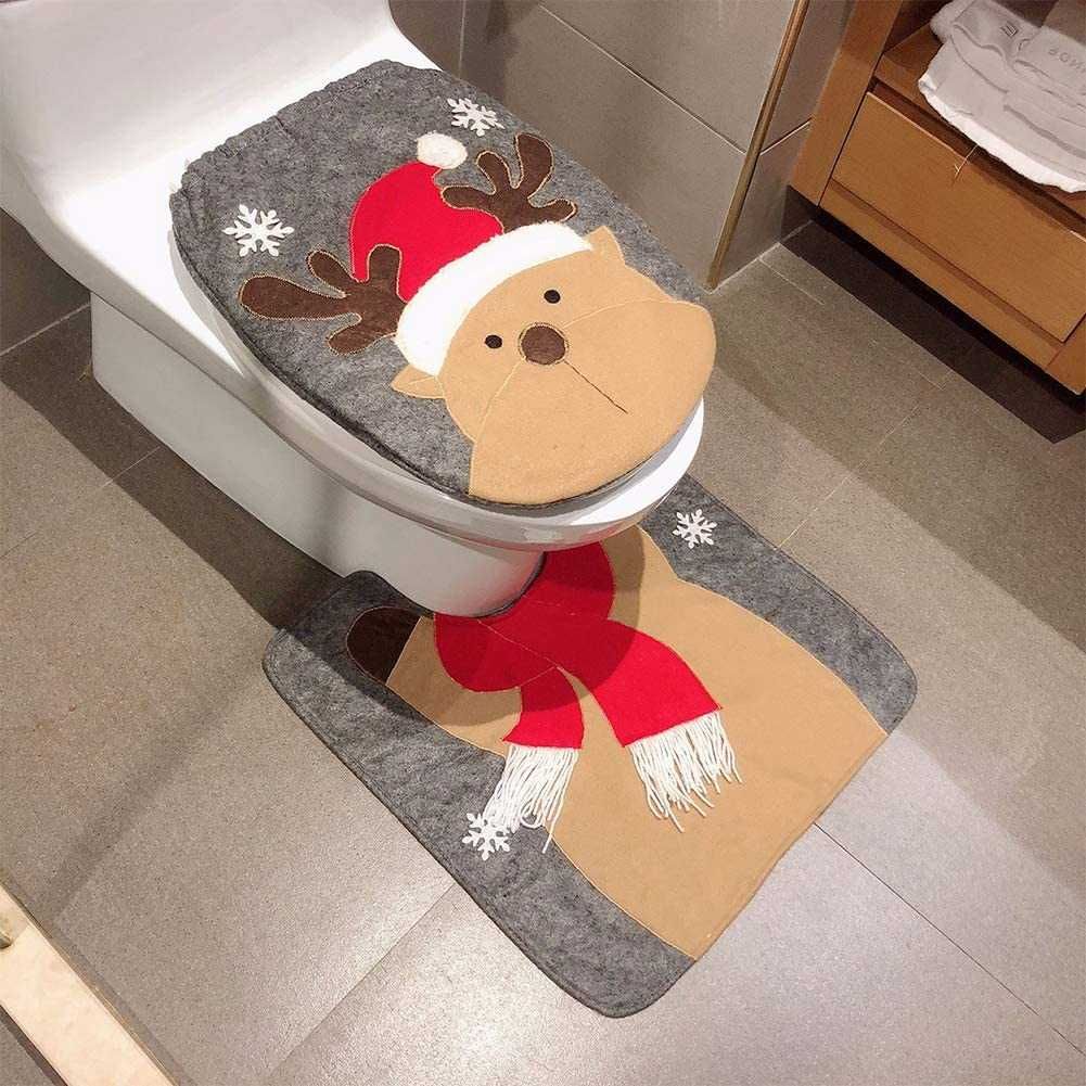 2 peças de decoração para assento de sanita e tapete de Natal