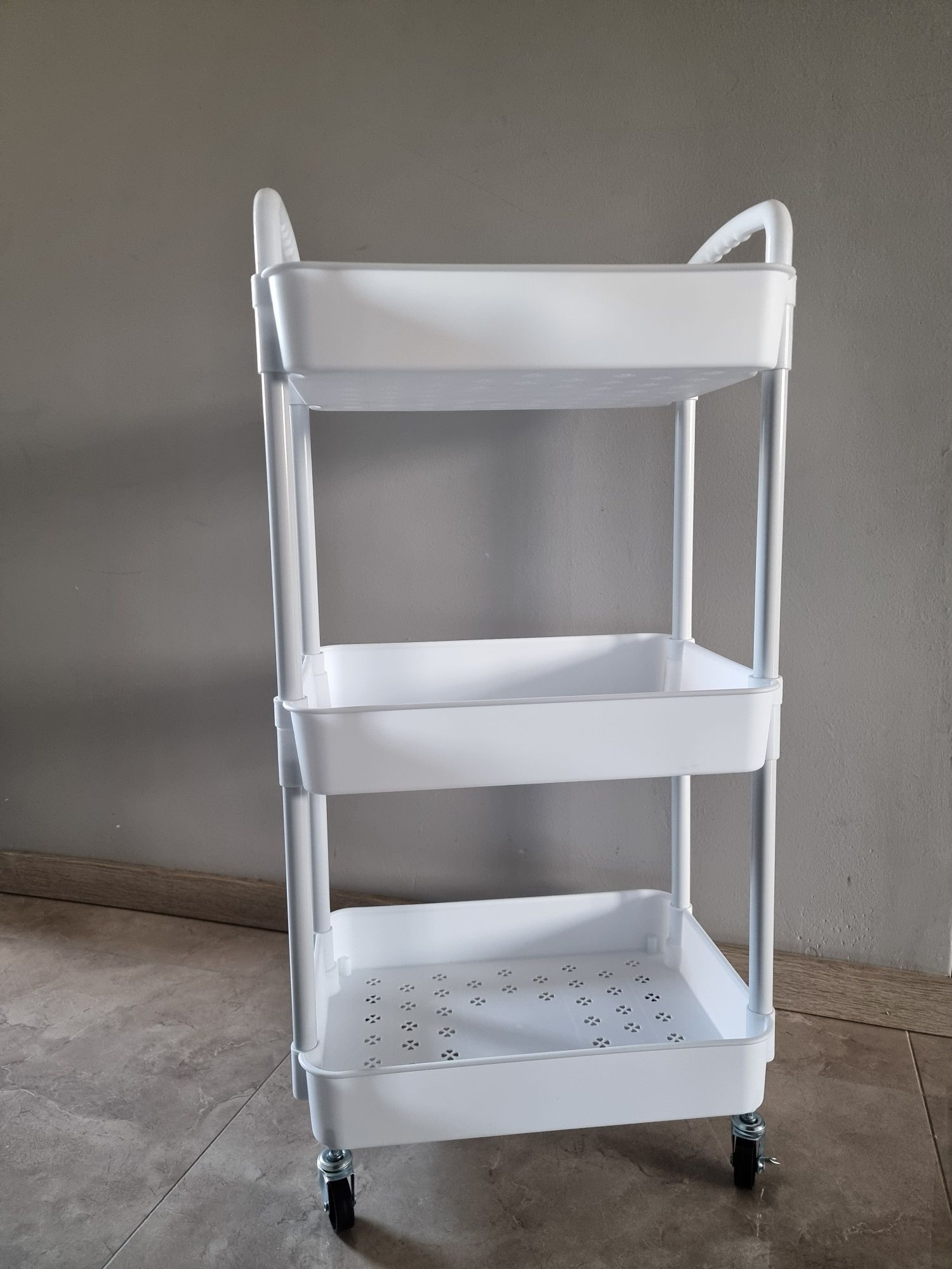 3 poziomowy organizer na kółkach Wózek kuchenny biały 76 cm wysokość