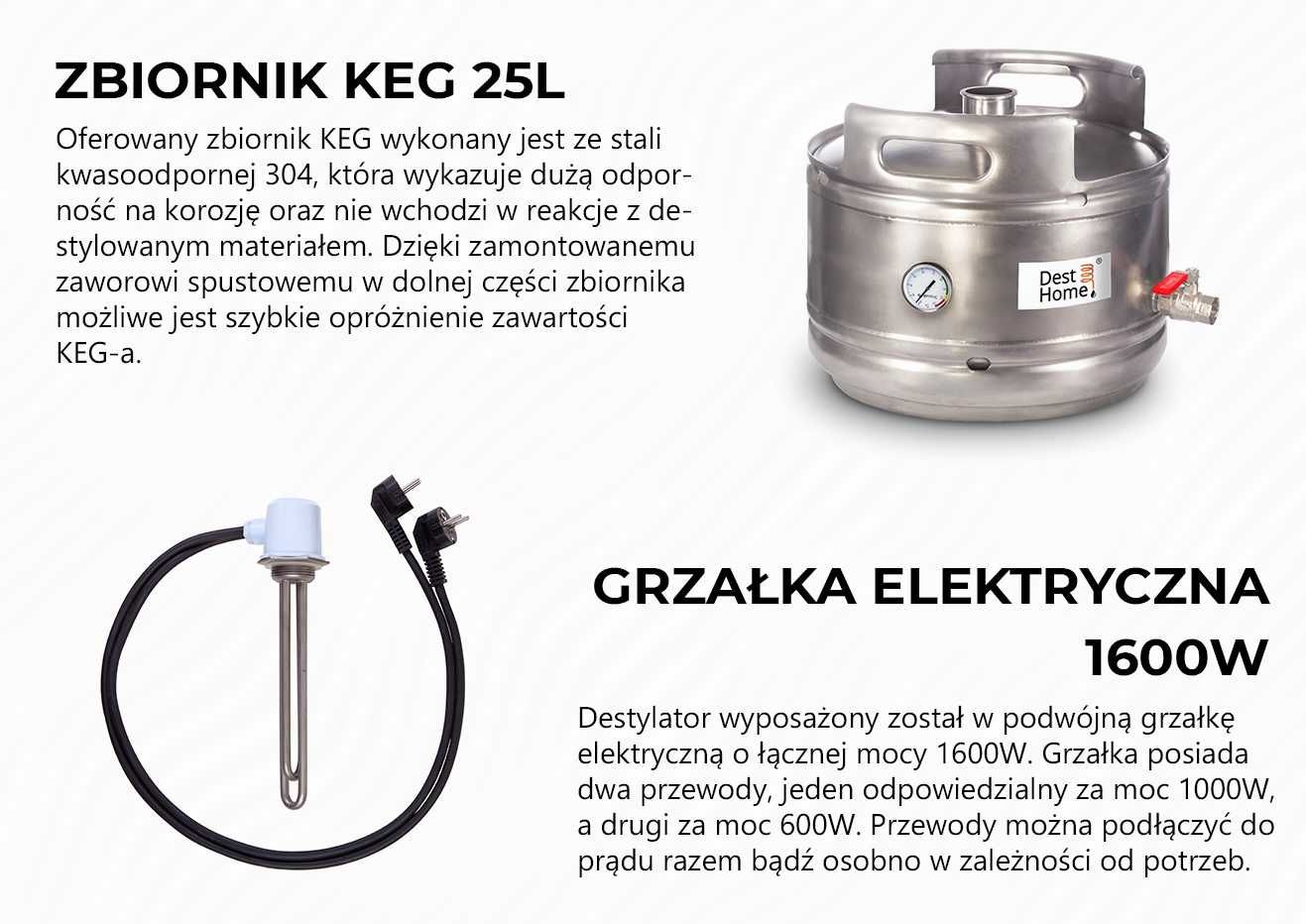 Destylator elektryczny miedziany KEG 25-50L, kolumna 2w1