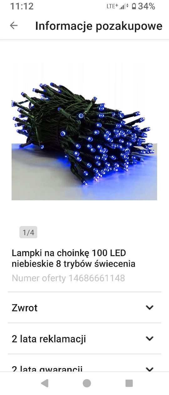 Lampki LED 100 Niebieskie 8 Trybow Świecenia