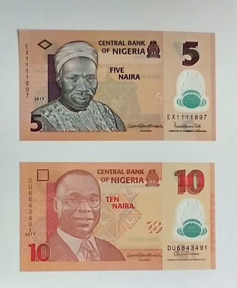 zestaw banknotów 5 i 10 naira , Nigeria  , 2 szt